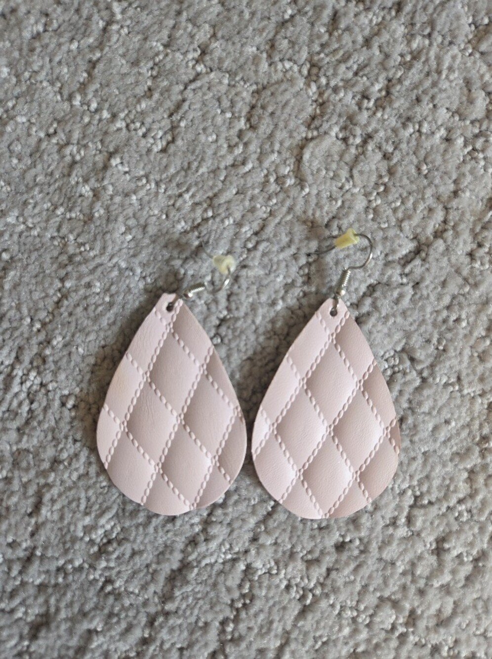 Pastel Pink Quilted Teardrop Earrings - Women Accessories